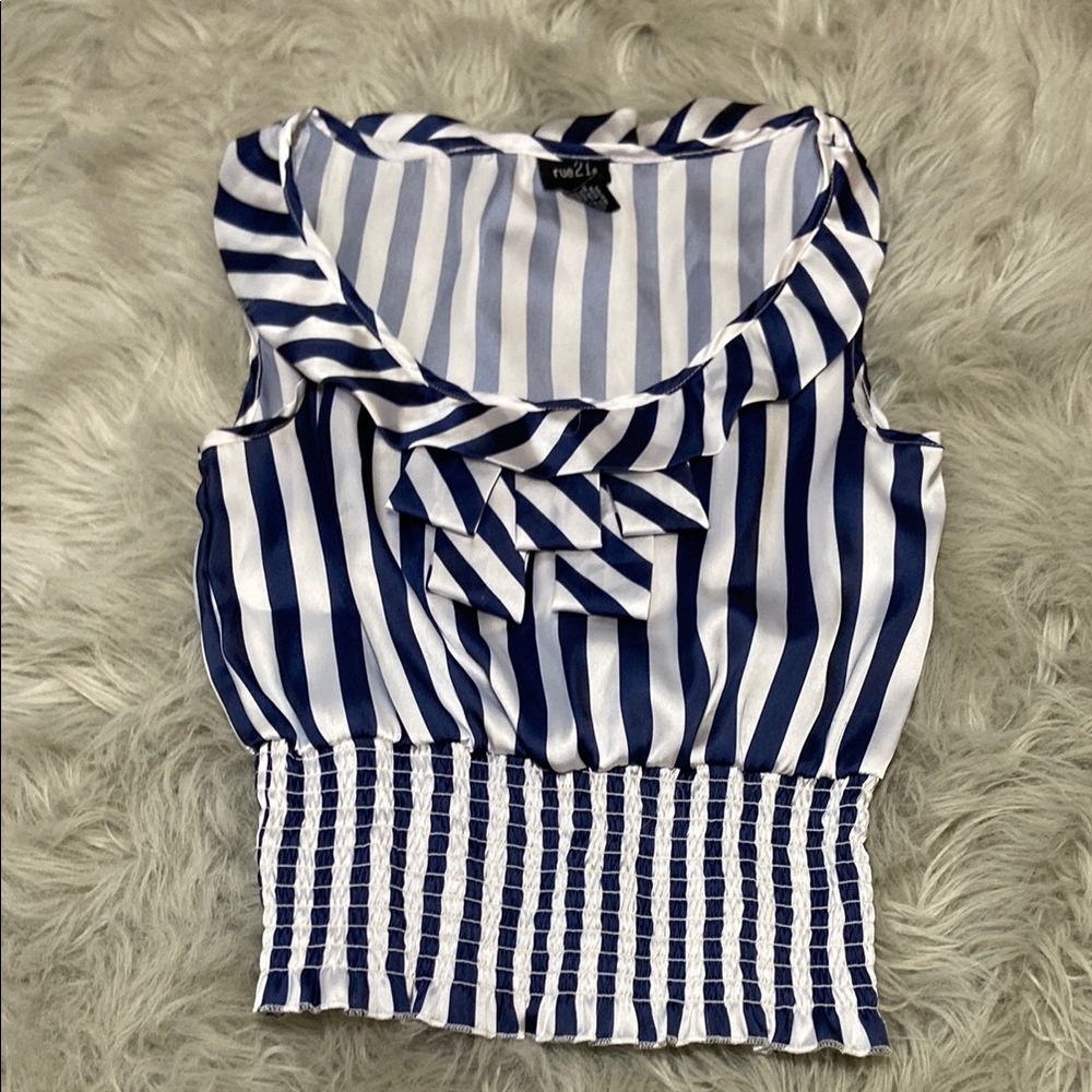 Nautica Blue and White Striped Women's Top